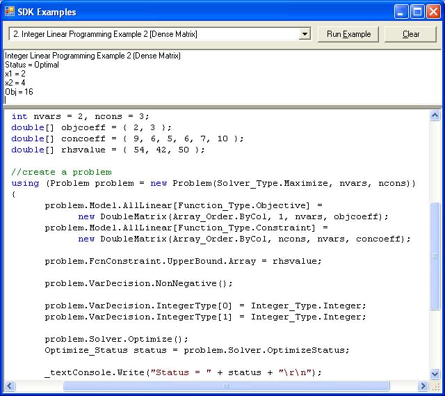 SDK Example 2 - Integer Linear Programming