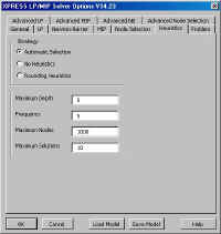 XPRESS Solver Options Heuristics tab (31086 bytes)