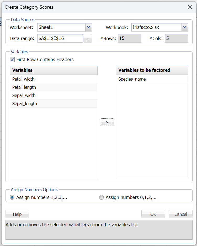 Create Category Scores Dialog Example 2