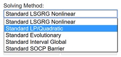 Solver Engine Drop Down Menu