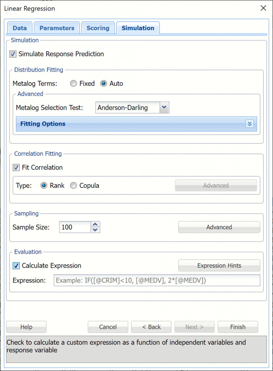 Linear Regression Simulation Dialog