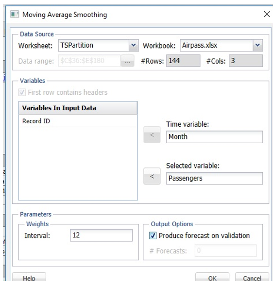 Moving Average Smoothing Dialog