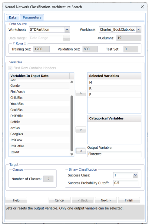 Neural Network Classification Architecture Search Dialog