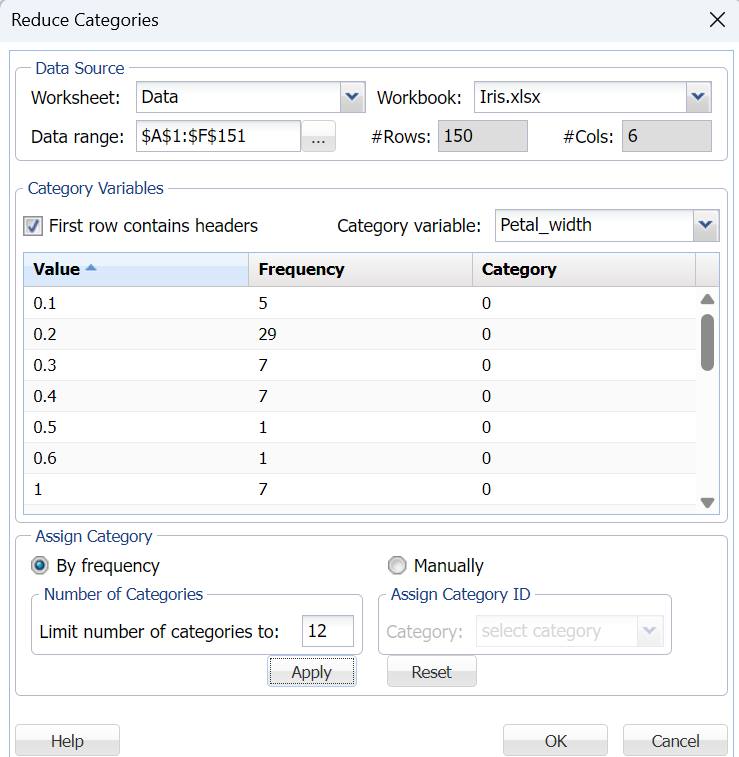 Reduce Categories Dialog Example 4