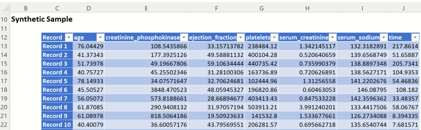 Generate Synthetic Data Results, Synthetic Sample