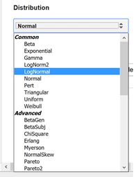 Risk Solver Add-on Distribution Drop Down Menu