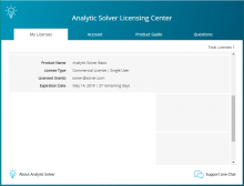 Analytic Solver Cloud - Licensing Center - My Licenses