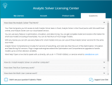 Analytic Solver Cloud - Licensing Center - Questions