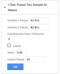 t Test Paired Two Sample for Means Pane